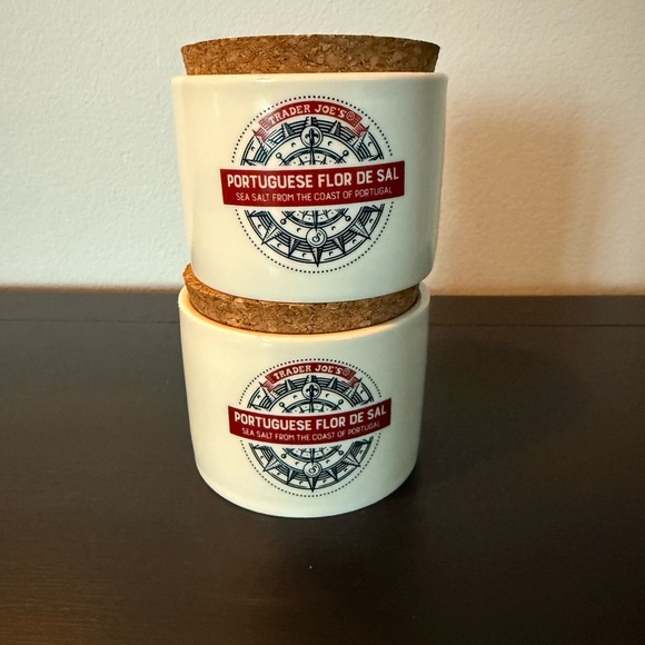 Two Trader Joe's Ceramic Salt Jar with Cork Lid - Picture 5 of 6